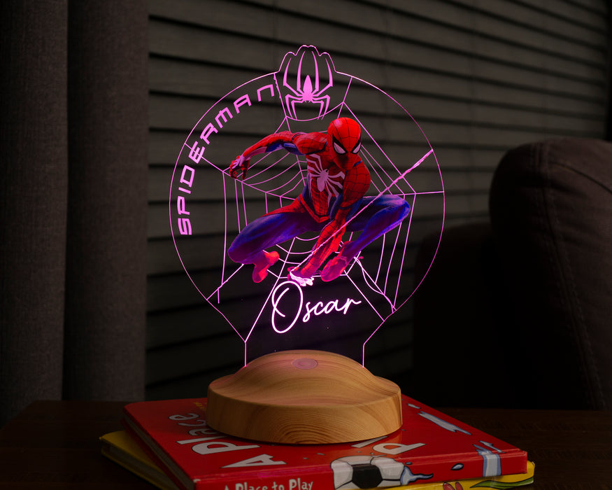 Spiderman Örümcek Adam Spider Man Figürlü Kişiye Özel Gece Lambası, 3D Led Lamba, Spider-Man Erkek Çocuk Hediyesi Renkli