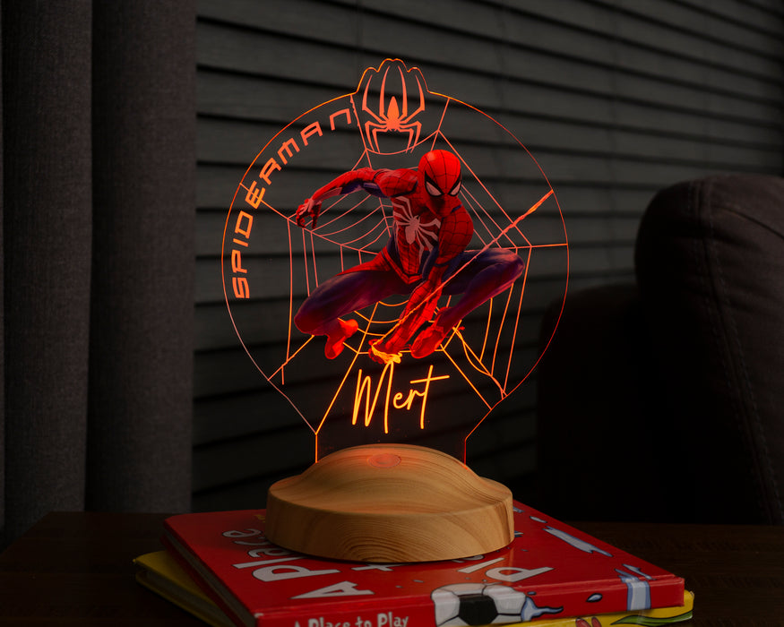 Spiderman Örümcek Adam Spider Man Figürlü Kişiye Özel Gece Lambası, 3D Led Lamba, Spider-Man Erkek Çocuk Hediyesi Renkli