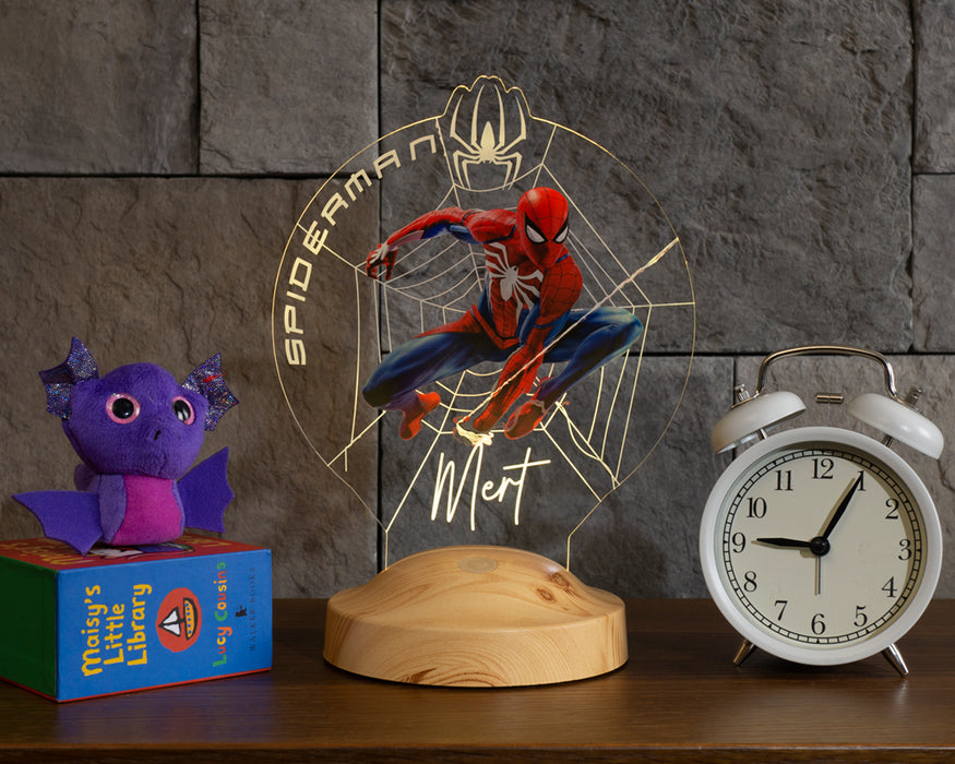 Spiderman Örümcek Adam Spider Man Figürlü Kişiye Özel Gece Lambası, 3D Led Lamba, Spider-Man Erkek Çocuk Hediyesi Renkli