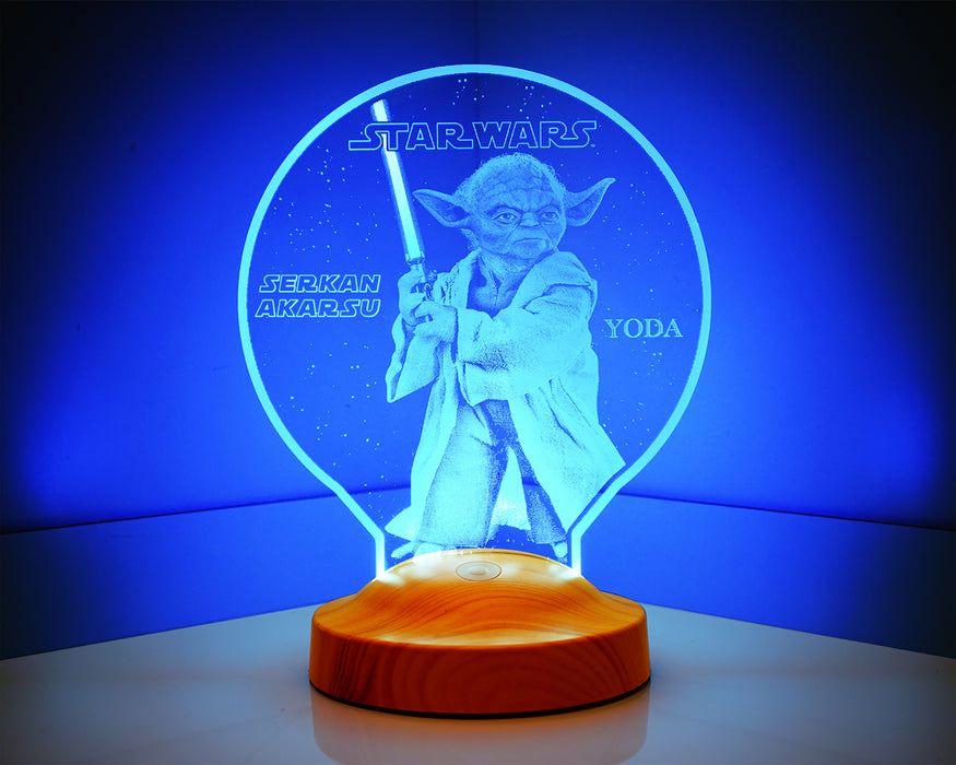 Star Wars Yoda Usta Figürü Kişiye Özel 3D Hediye Led Lamba, Yıldız Savaşları Hayranları Hediyelik