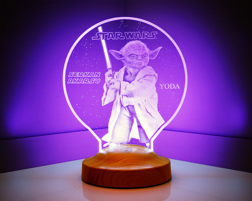 Star Wars Yoda Usta Figürü Kişiye Özel 3D Hediye Led Lamba, Yıldız Savaşları Hayranları Hediyelik