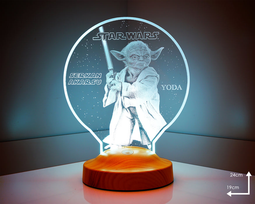 Star Wars Yoda Usta Figürü Kişiye Özel 3D Hediye Led Lamba, Yıldız Savaşları Hayranları Hediyelik