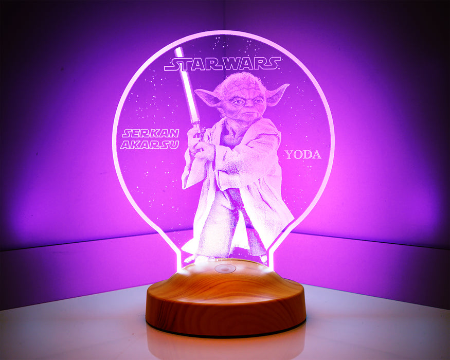 Star Wars Yoda Usta Figürü Kişiye Özel 3D Hediye Led Lamba, Yıldız Savaşları Hayranları Hediyelik