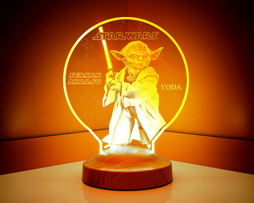 Star Wars Yoda Usta Figürü Kişiye Özel 3D Hediye Led Lamba, Yıldız Savaşları Hayranları Hediyelik