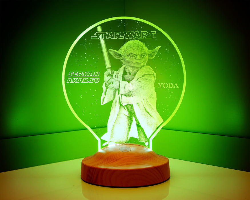 Star Wars Yoda Usta Figürü Kişiye Özel 3D Hediye Led Lamba, Yıldız Savaşları Hayranları Hediyelik