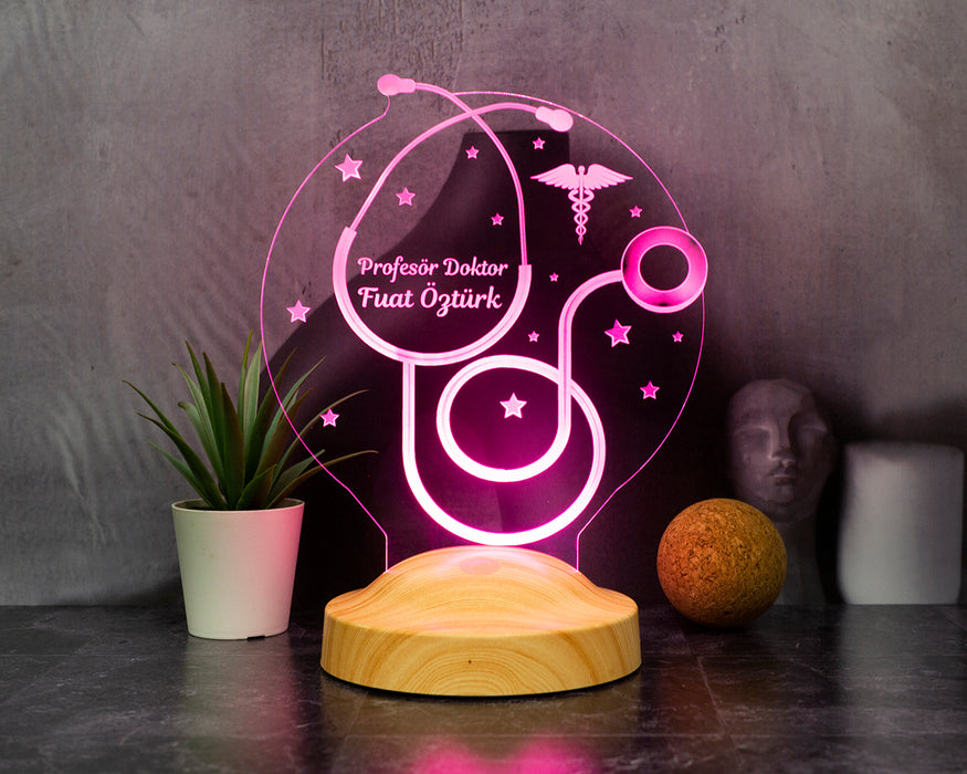 Steteskop Kişiye Özel Doktor Hediyesi Led Lamba Sağlık Çalışanı Hediyesi Steteskop Masa Lambası
