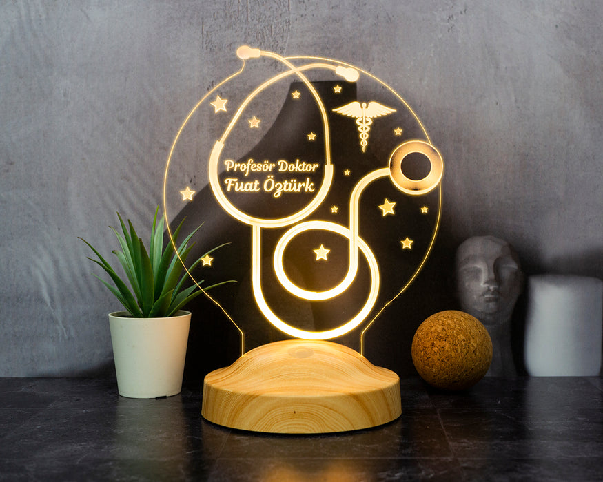 Steteskop Kişiye Özel Doktor Hediyesi Led Lamba Sağlık Çalışanı Hediyesi Steteskop Masa Lambası