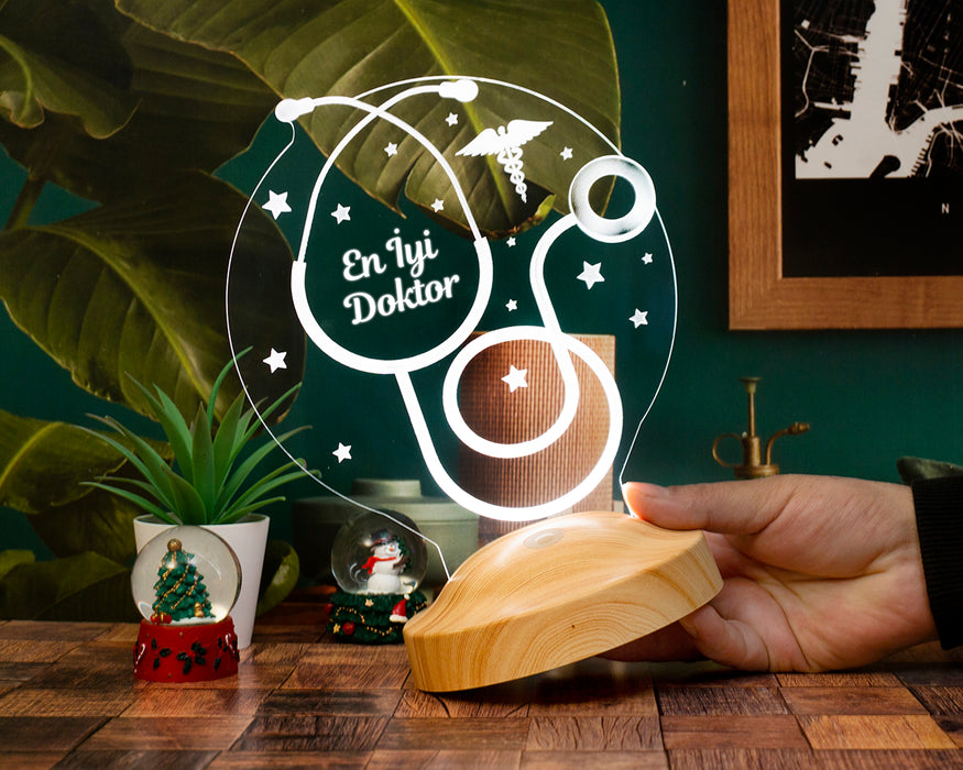 Steteskop Kişiye Özel Doktor Hediyesi Led Lamba Sağlık Çalışanı Hediyesi Steteskop Masa Lambası