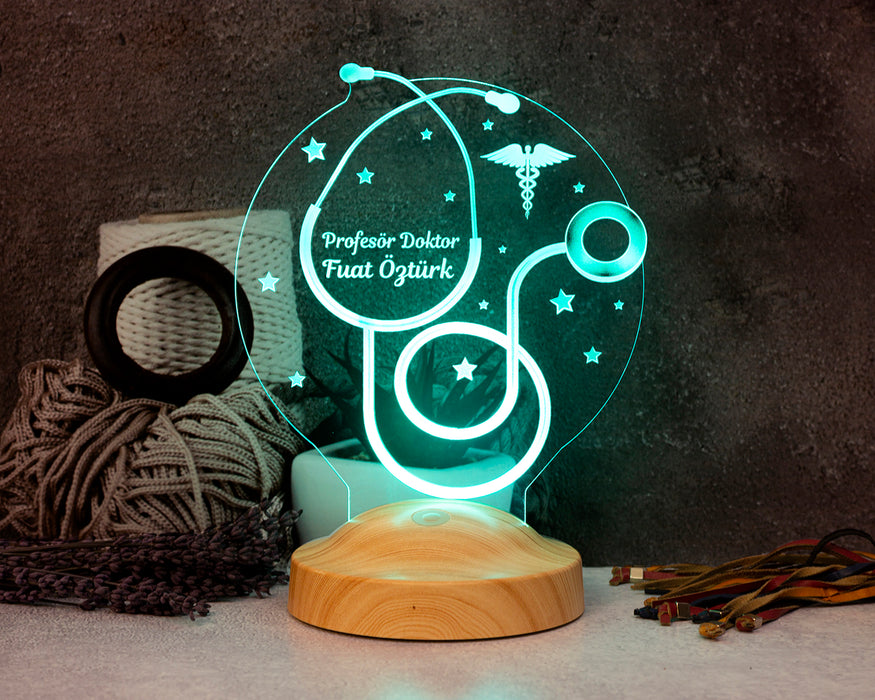 Steteskop Kişiye Özel Doktor Hediyesi Led Lamba Sağlık Çalışanı Hediyesi Steteskop Masa Lambası