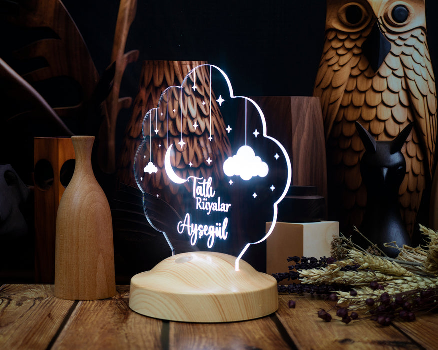 Ay ve Yıldız LED Lamba – İyi Geceler Yazılı Çocuk - Bebek Hediyesi