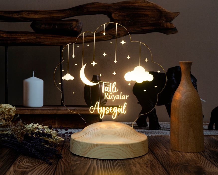 Ay ve Yıldız LED Lamba – İyi Geceler Yazılı Çocuk - Bebek Hediyesi