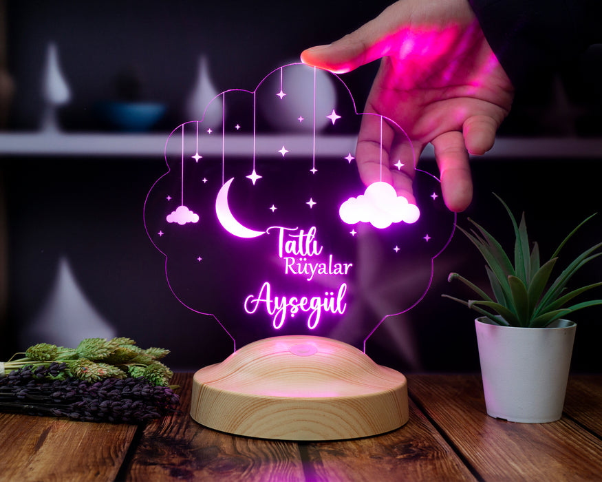 Ay ve Yıldız LED Lamba – İyi Geceler Yazılı Çocuk - Bebek Hediyesi