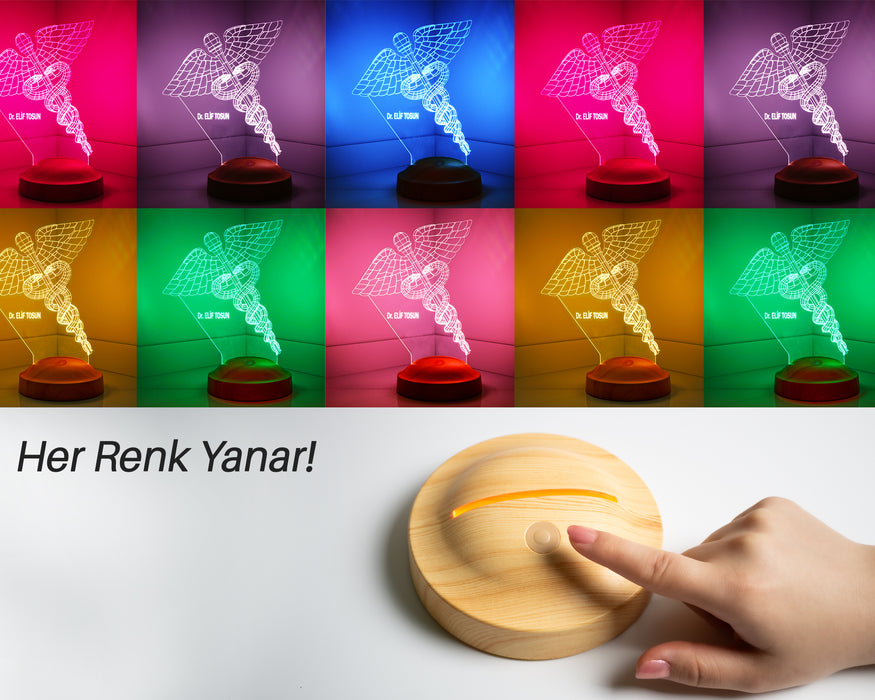 Tıp Sembollü Doktor Hediyesi Led Lamba, Doçent Doktor Ofis ve Muayenehane Hediyesi, 3D Tıp Logosu Lamba, Tıp Bayramı Hediyesi