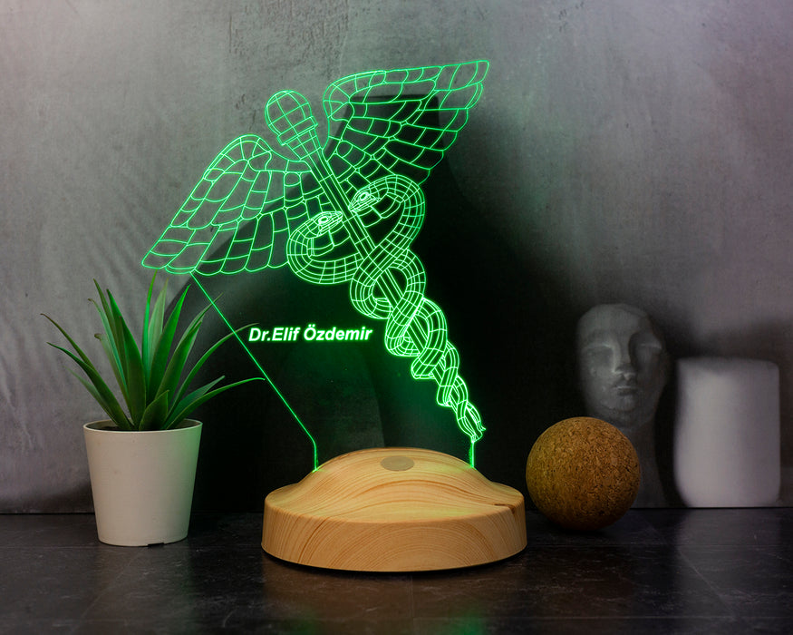 Tıp Sembollü Doktor Hediyesi Led Lamba, Doçent Doktor Ofis ve Muayenehane Hediyesi, 3D Tıp Logosu Lamba, Tıp Bayramı Hediyesi
