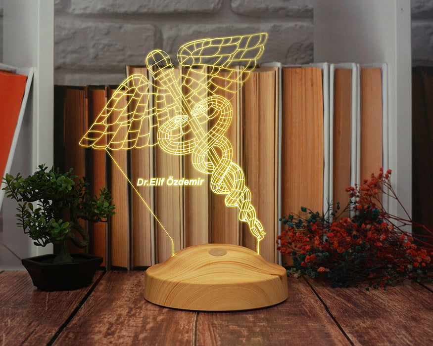 Tıp Sembollü Doktor Hediyesi Led Lamba, Doçent Doktor Ofis ve Muayenehane Hediyesi, 3D Tıp Logosu Lamba, Tıp Bayramı Hediyesi