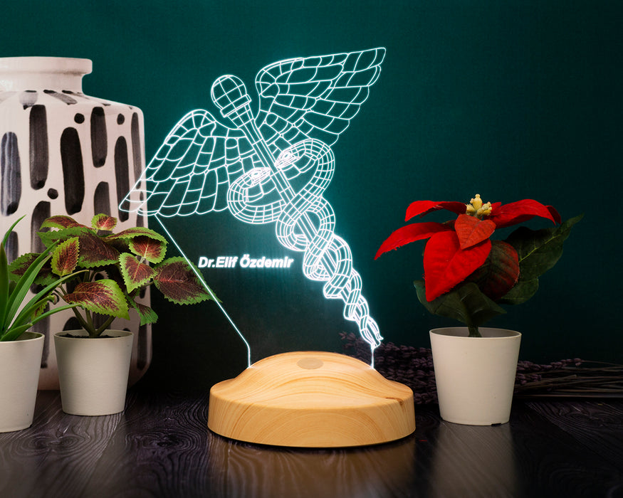 Tıp Sembollü Doktor Hediyesi Led Lamba, Doçent Doktor Ofis ve Muayenehane Hediyesi, 3D Tıp Logosu Lamba, Tıp Bayramı Hediyesi