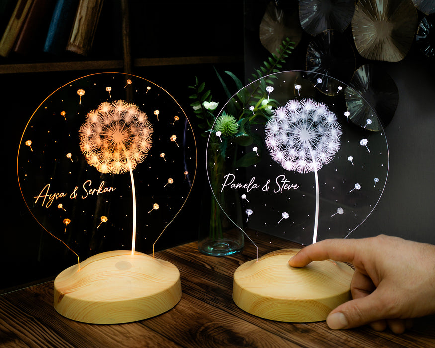 Karahindiba Led Gece Lambası, Kişiye Özel Tasarımlı - İsimli Sevgiliye, Eşe, Arkadaşa Hediye