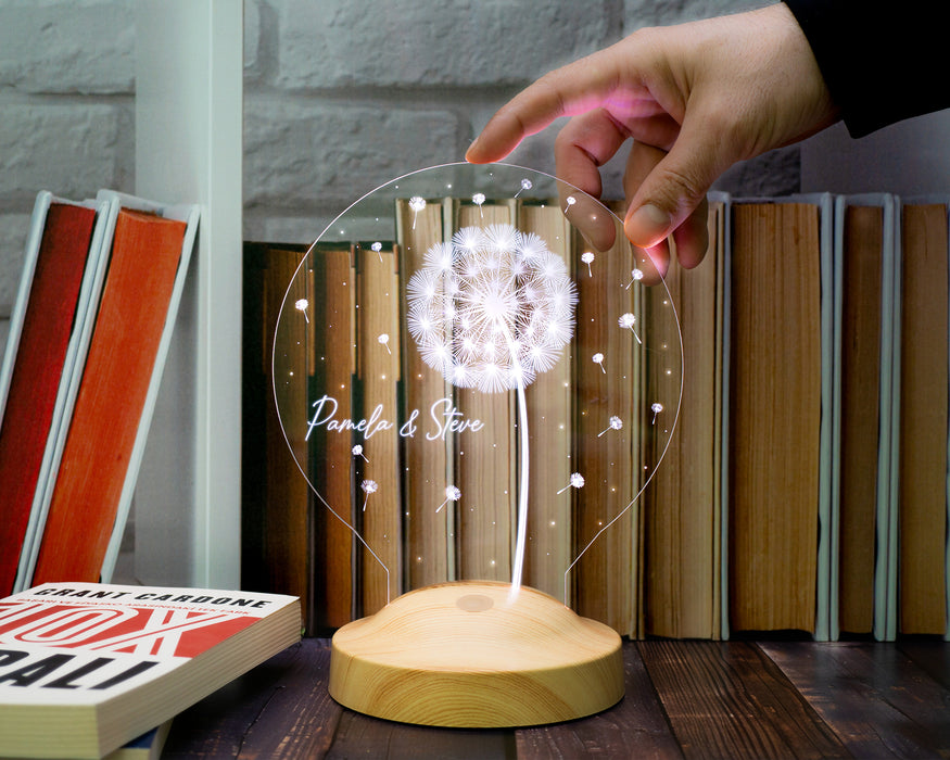 Karahindiba Led Gece Lambası, Kişiye Özel Tasarımlı - İsimli Sevgiliye, Eşe, Arkadaşa Hediye