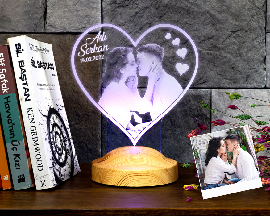 Sevgiliye Fotoğraflı Hediye, Eşe Hediye Fotoğraflı Kişiye Özel Resimli Kalp Şeklinde Foto Lamba