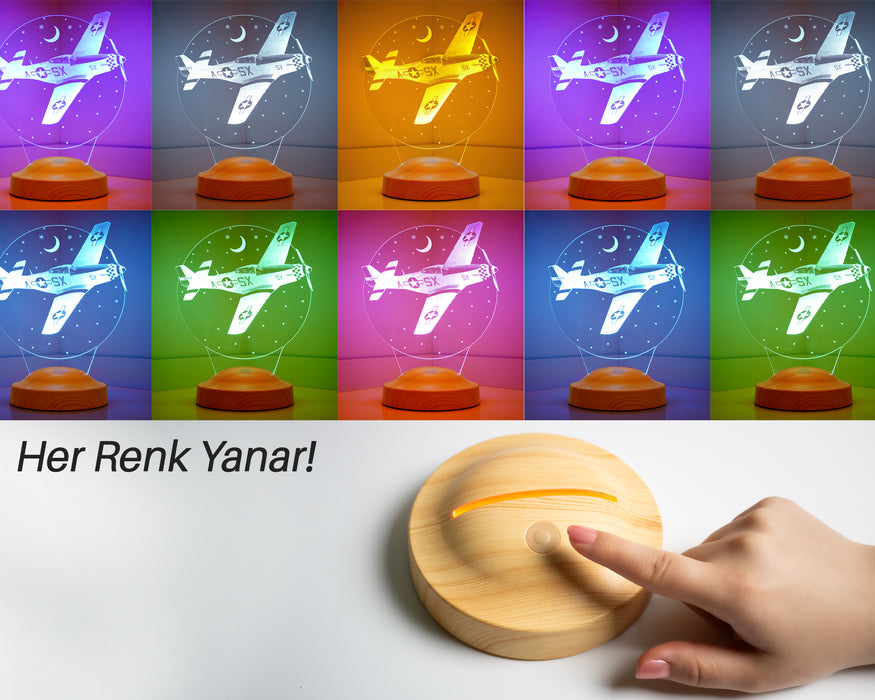 Babaya Hediye Babalar Günü Hediyesi Uçak Gecelambası Kişiye Özel 3D Led Lamba, Mustang P 51 Kuzey Amerika
