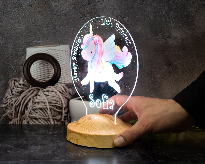 Unicorn Renkli Tek Boynuzlu At İsimli Kız Çocuk Odası Hediyesi Led Lamba, Unicorn Doğum Günü Parti Hediyesi