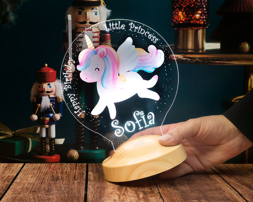 Unicorn Renkli Tek Boynuzlu At İsimli Kız Çocuk Odası Hediyesi Led Lamba, Unicorn Doğum Günü Parti Hediyesi
