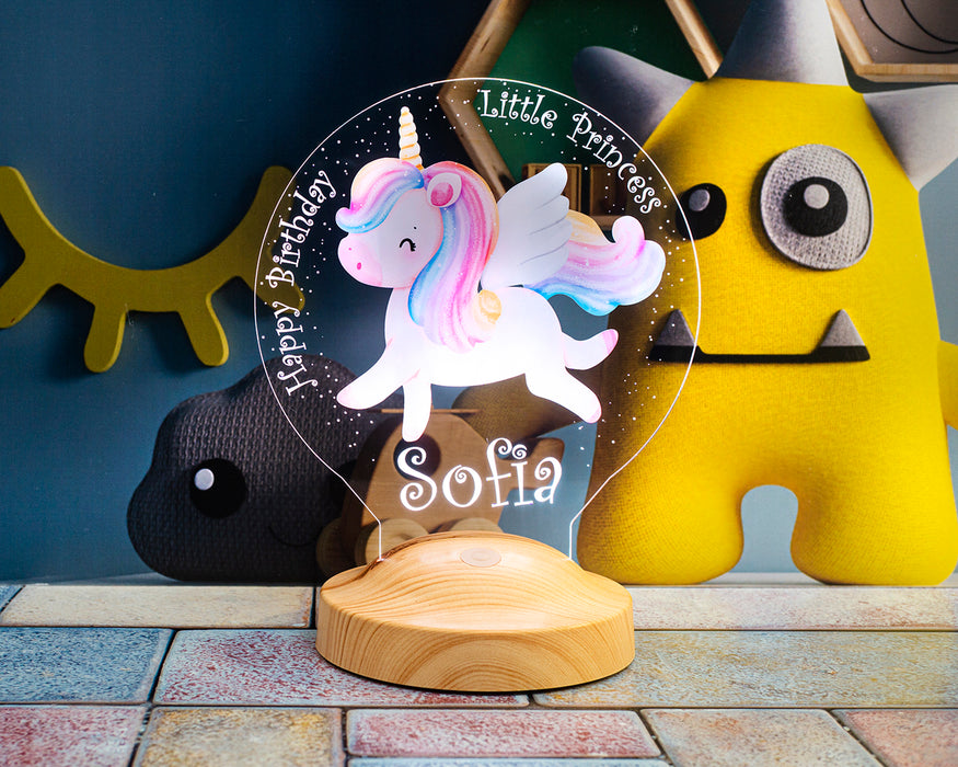 Unicorn Renkli Tek Boynuzlu At İsimli Kız Çocuk Odası Hediyesi Led Lamba, Unicorn Doğum Günü Parti Hediyesi