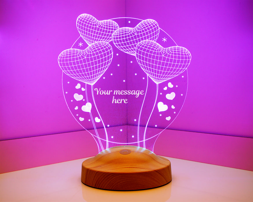 İsimli Doğum Günü Hediyesi, Sevgiliye, Arkadaşa Doğum Günü Hediyesi, Balon Kalpler Kişiye Özel 3D Led Lamba