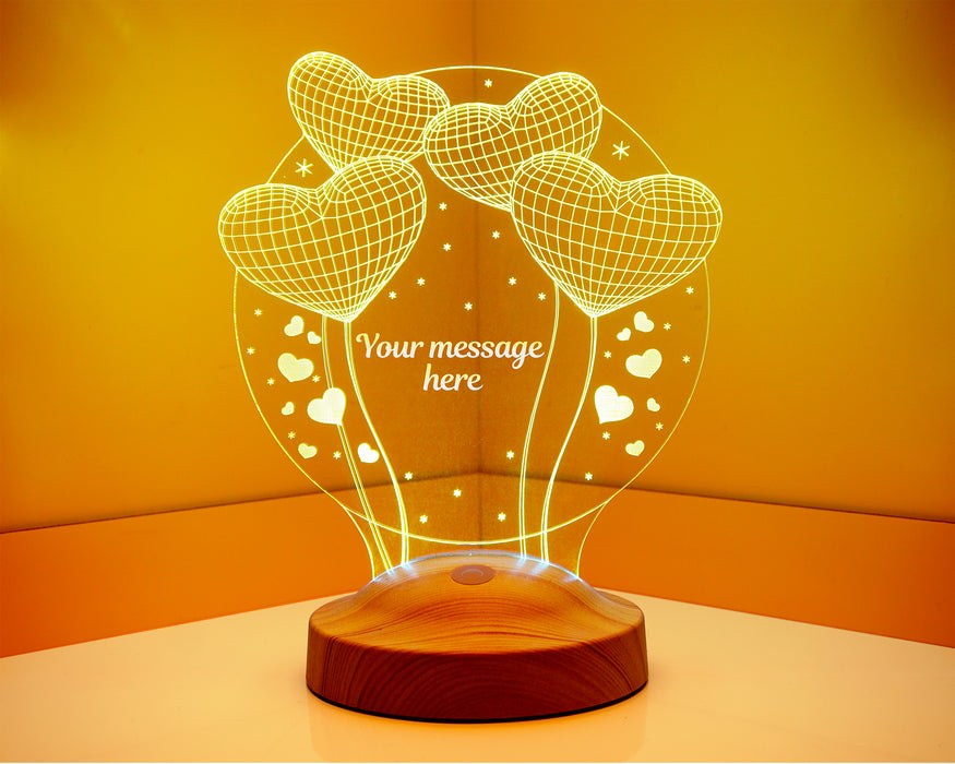 İsimli Doğum Günü Hediyesi, Sevgiliye, Arkadaşa Doğum Günü Hediyesi, Balon Kalpler Kişiye Özel 3D Led Lamba