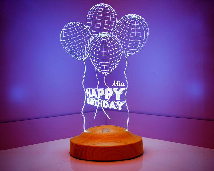 Kişiye Özel Doğum Günü Temalı Üç Boyutlu Balonlar Led Lamba