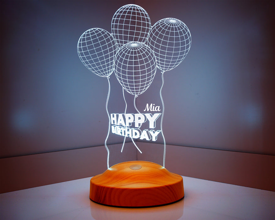 Kişiye Özel Doğum Günü Temalı Üç Boyutlu Balonlar Led Lamba