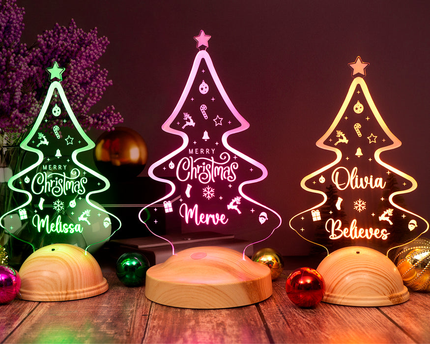 Yılbaşı Çam Ağacı Temalı LED Lamba – Kişiye Özel Yeni Yıl Hediyesi
